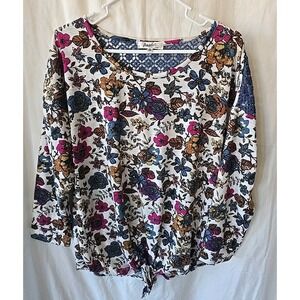 Angels Forever Young Floral‎ Shirt W/front Tie Crochet Upper Back Sz XL Boho